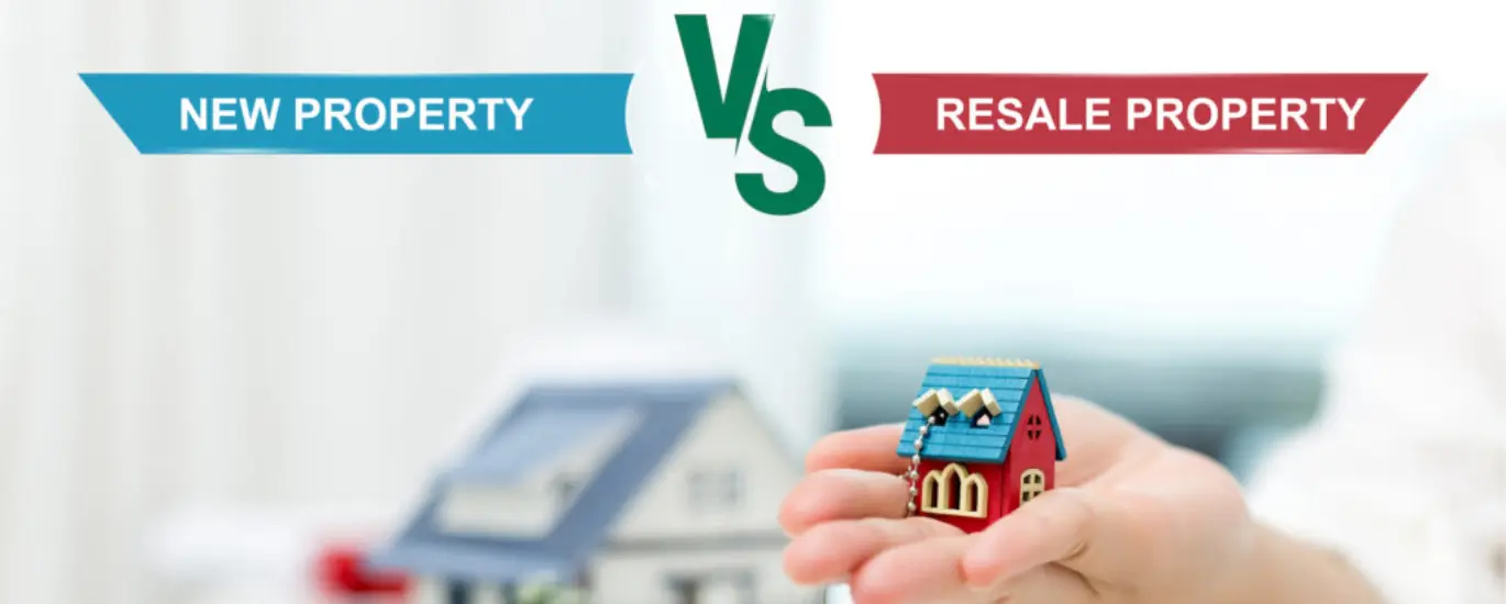 Resale property vs new property comparison showing price, location, rental income, and risk factors in India